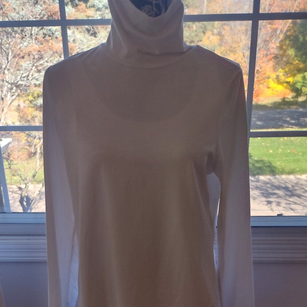 Chicos Pima Cotton White Turtleneck Large